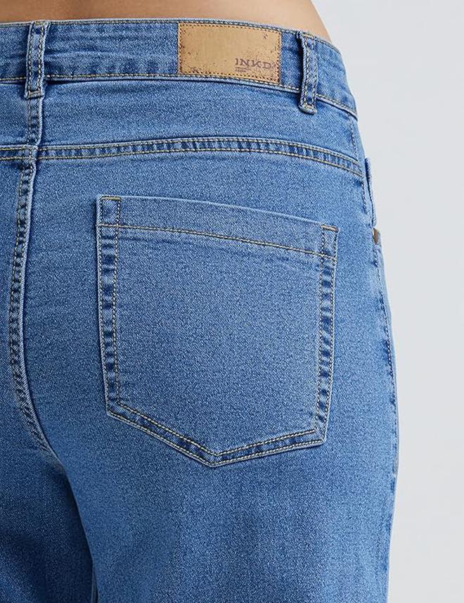 inkd جينز واسع الساق للنساء - ارتفاع عال | قابل للتمدد | غسل الإنزيم | تصميم كلاسيك 5 بوكيتيب | جينز للنساء - Image 4